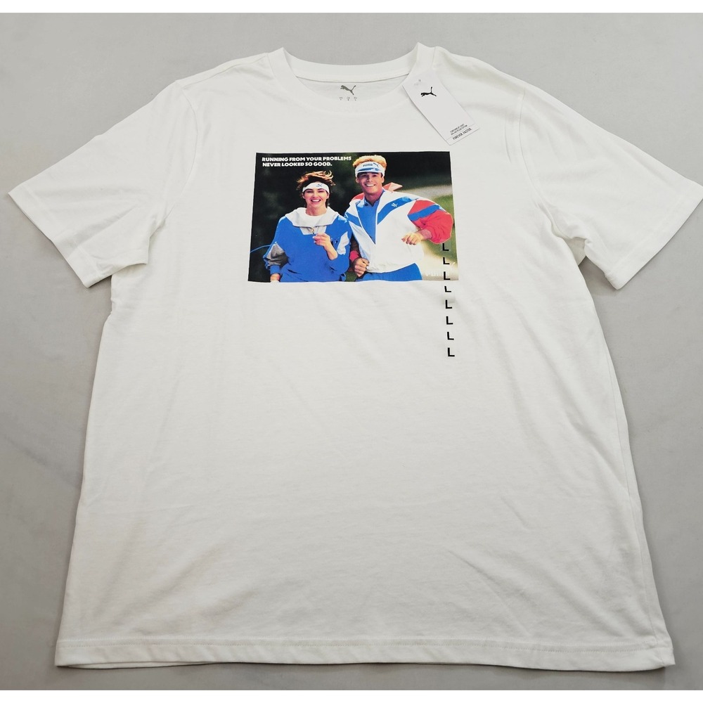 Puma Motivation Tee Mens Large White Running Graphic T-Shirt 686496 02 Crew NEW
